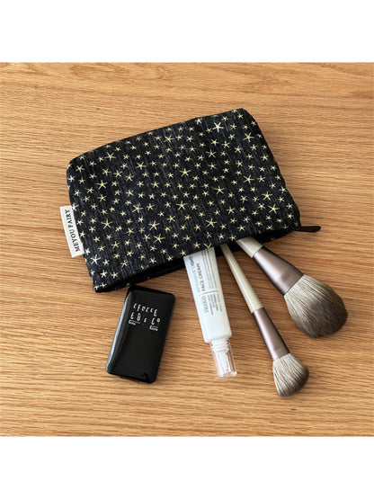 Cosbai Black Star Cosmetic Bag top view highlighting zipper and star design