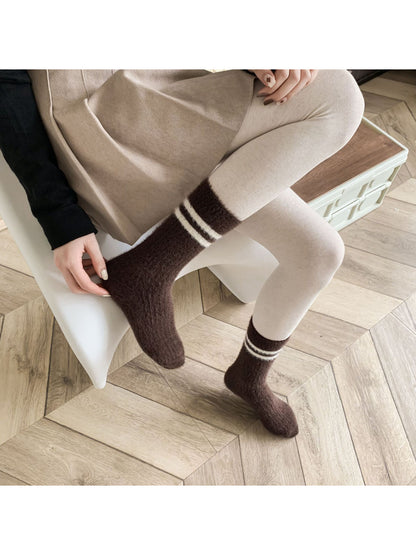 Rufia - Double Stripe Fuzzy Crew Socks