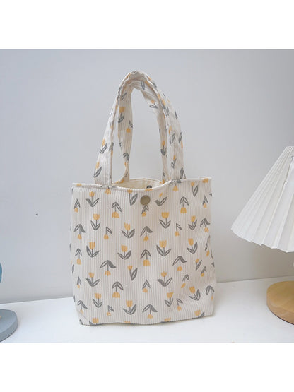 Cosbai - Soft Tulip Floral Print Casual Small Tote Bag