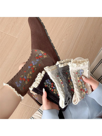 Rufia - Lace Trim Colorful Floral Crew Socks