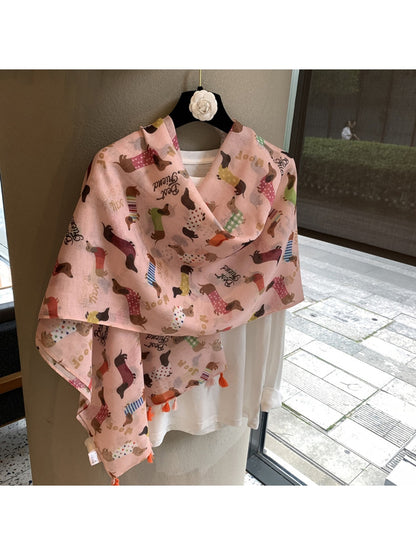 Scarvii - Playful Dachshund Print Tassel Scarf