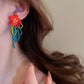 Earwish - Vintage Beaded Flower Fringe Earrings in Red & Blue
