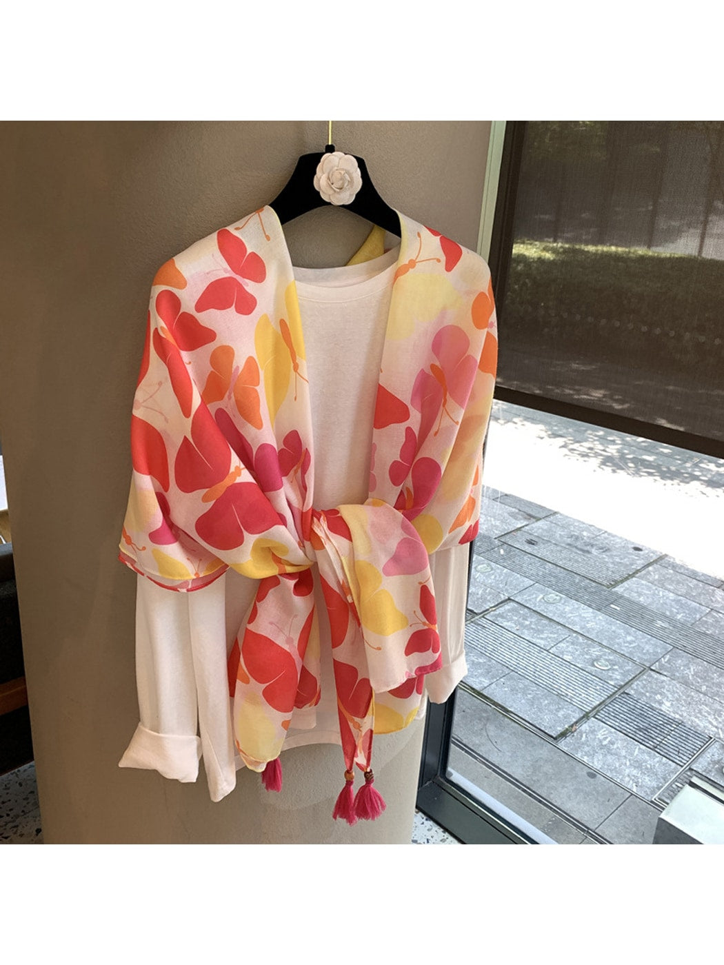 Scarvii - Warm Colors Butterfly Print Rectangular Scarf