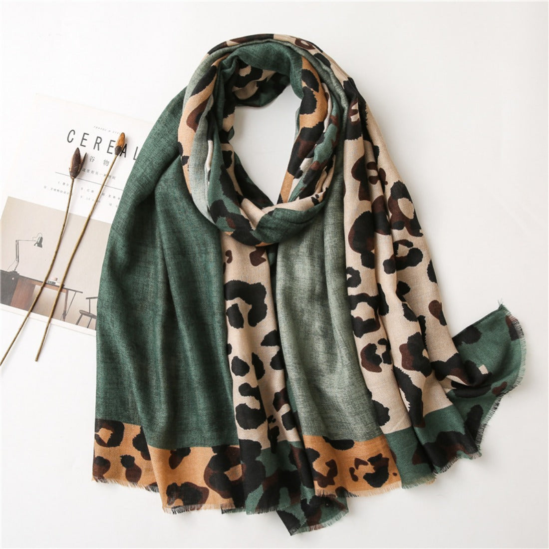 Scarvii - Colorblock Leopard Print Scarf