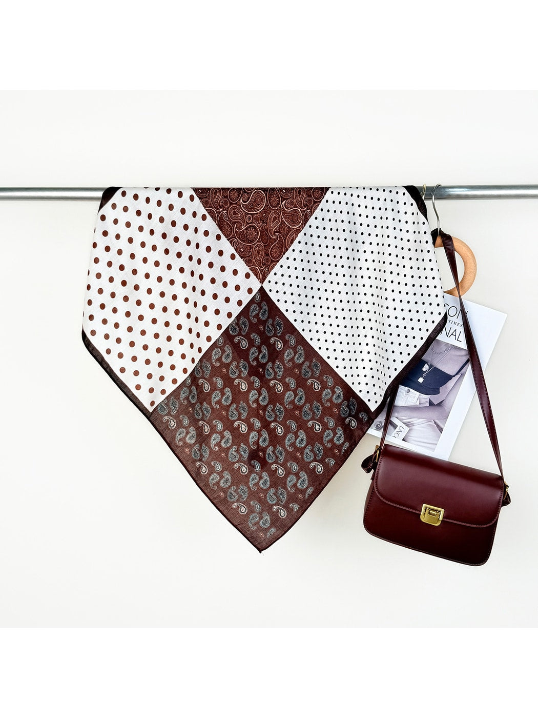 Scarvii - Paisley and Polka Dots Patchwork Square Scarf