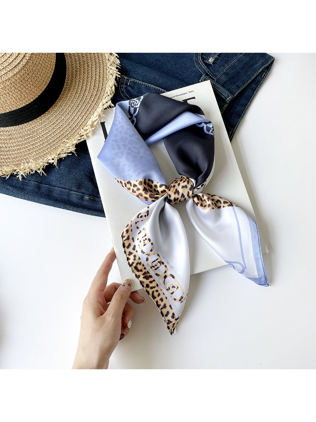 Scarvii - Leopard Print Chain Border Square Scarf