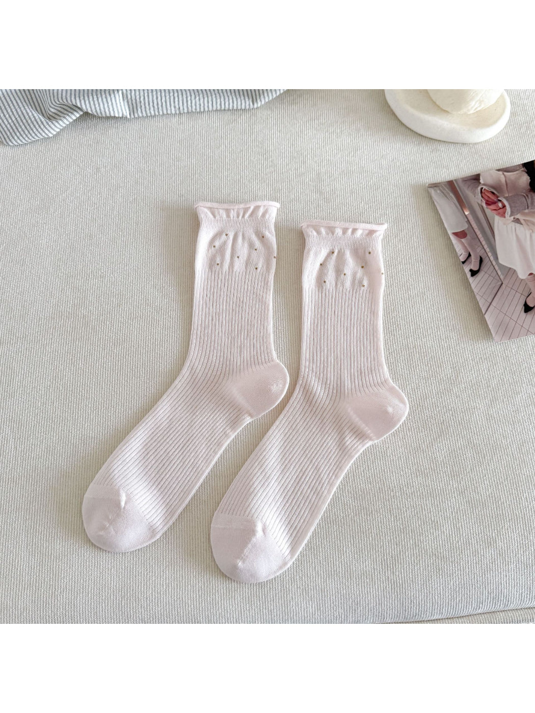 Rufia - Ruffle Ribbed Stripe Crew Socks - image 6