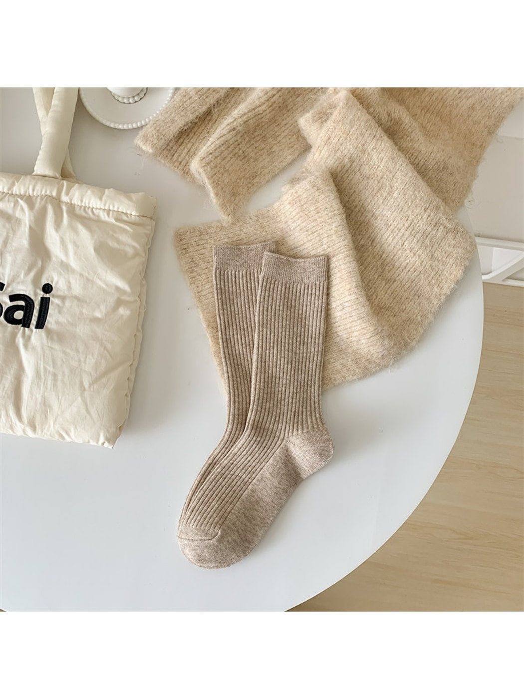 Rufia - Classic Solid Ribbed Crew Socks