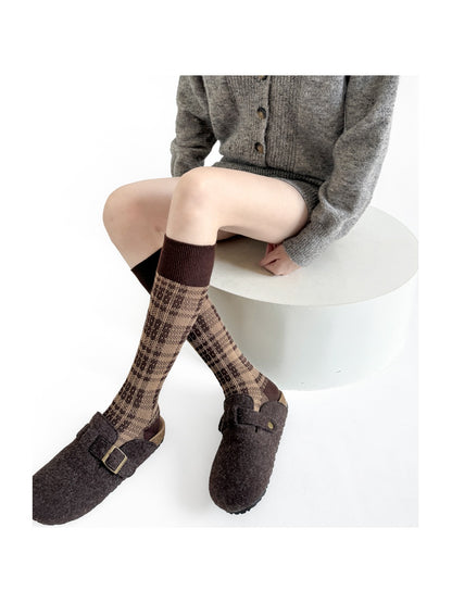 Rufia - Knitted Plaid Mid-Calf Socks for Women