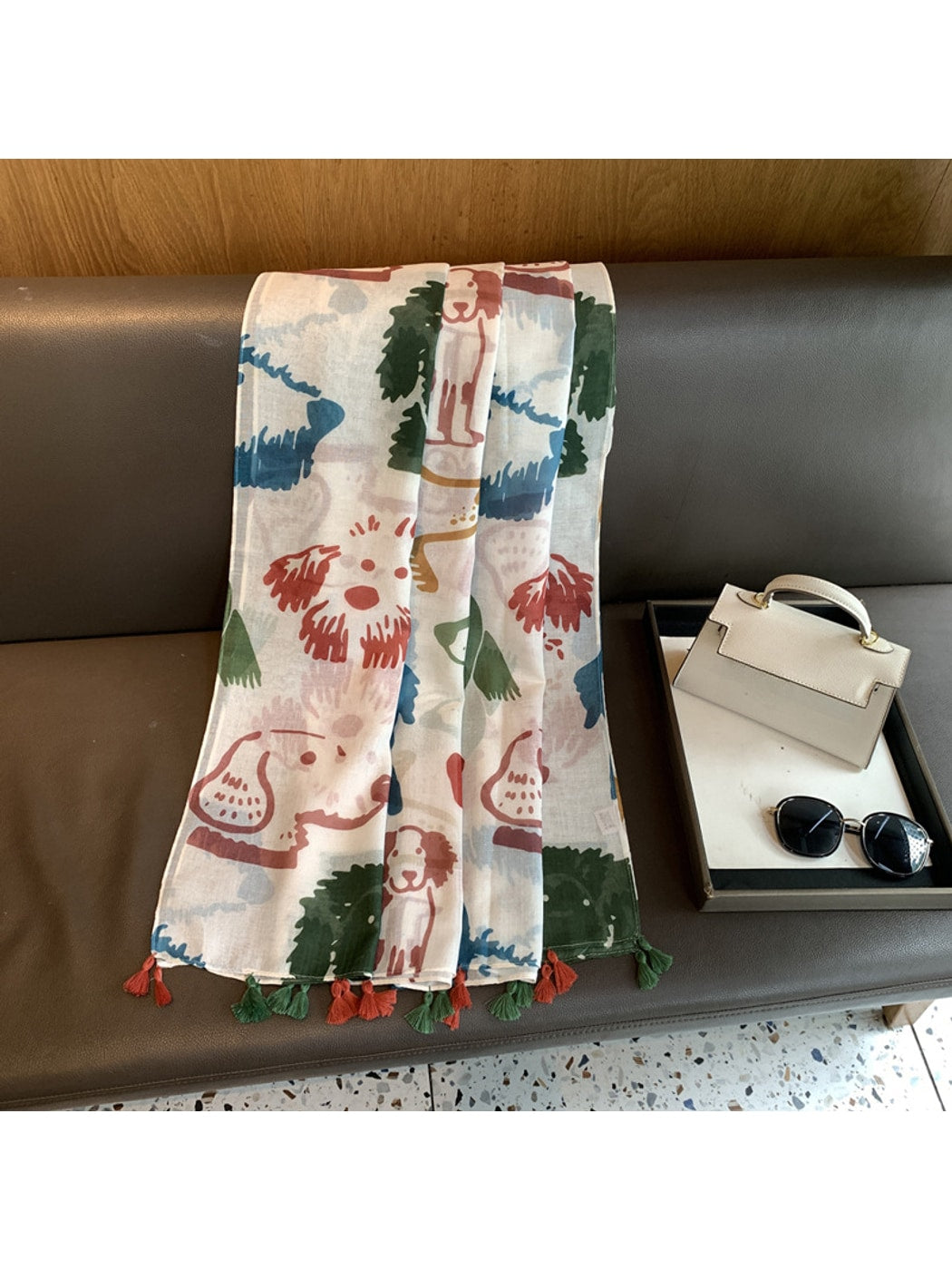 Scarvii - Cartoon Animal Print Long Rectangle Shawl