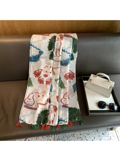 Scarvii - Cartoon Animal Print Long Rectangle Shawl