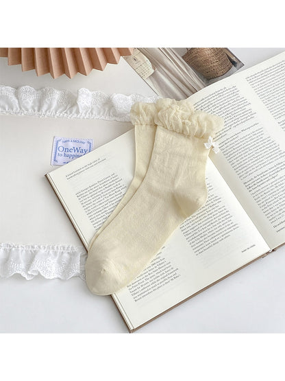 Rufia - Solid Color Bow Detail Fashion Crew Socks