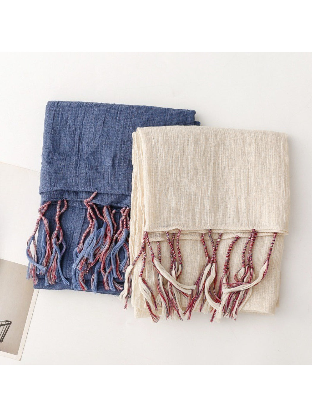 Scarvii - Light Crinkled Texture Tassel Edge Scarf