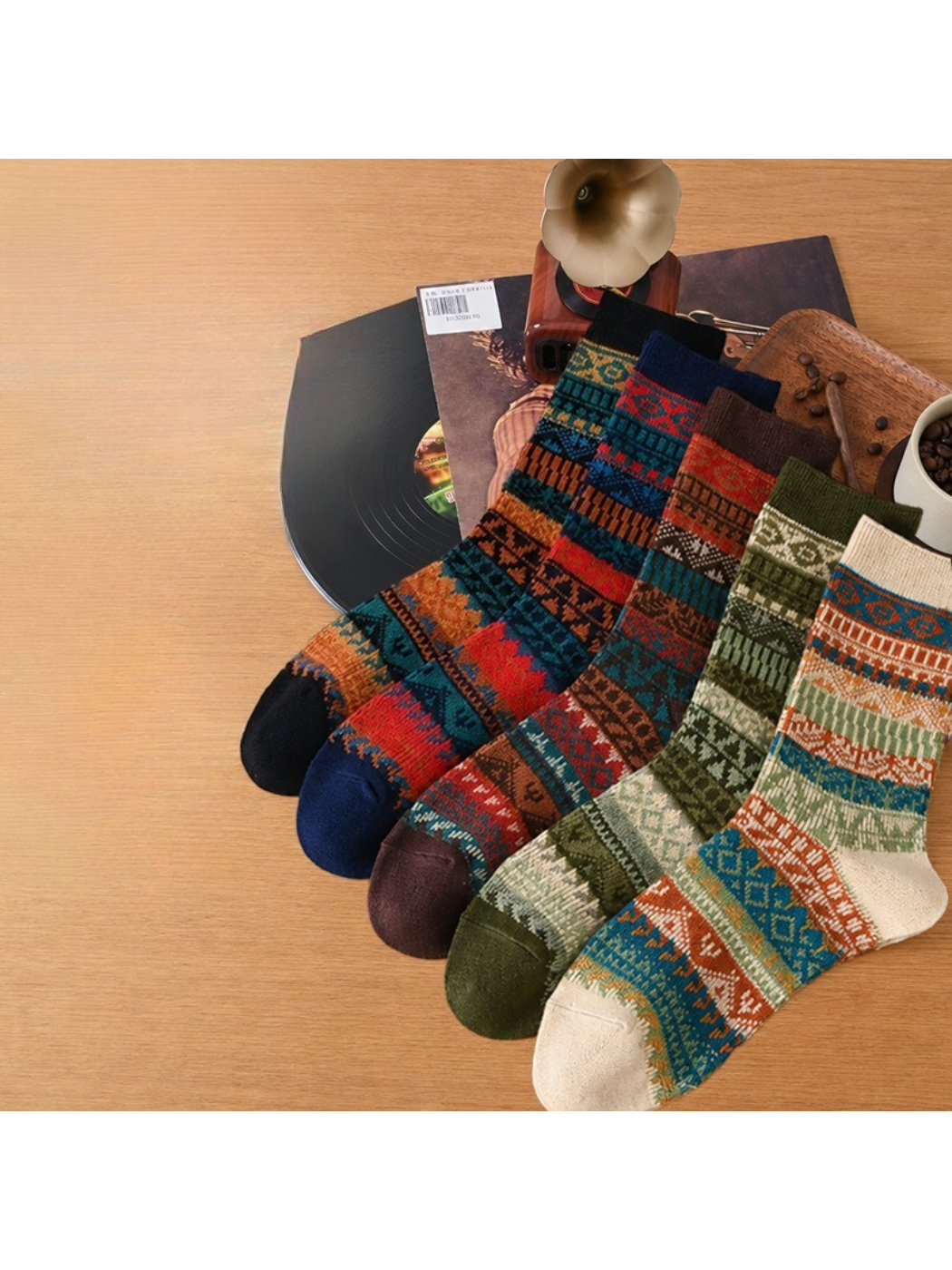 Rufia - Retro Folk Geometric Pattern Crew Socks