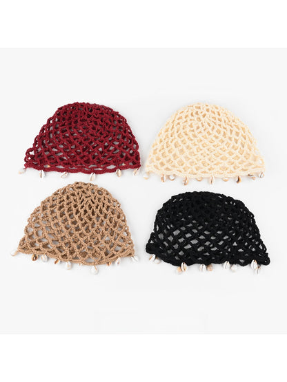 Haila - Openwork Solid Color Round Crown Knit Hat