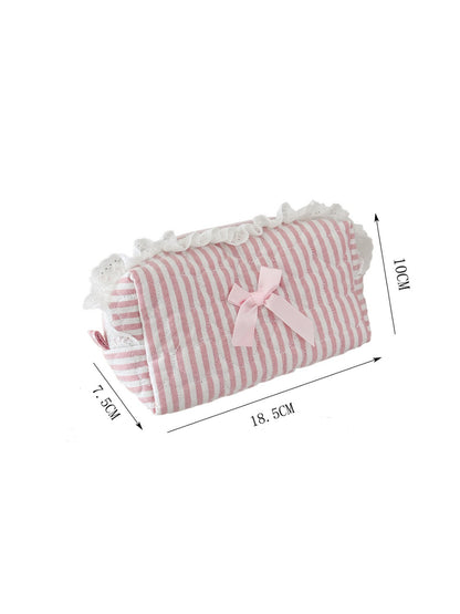 Cosbai cosmetic pouch placed on a wooden surface with light