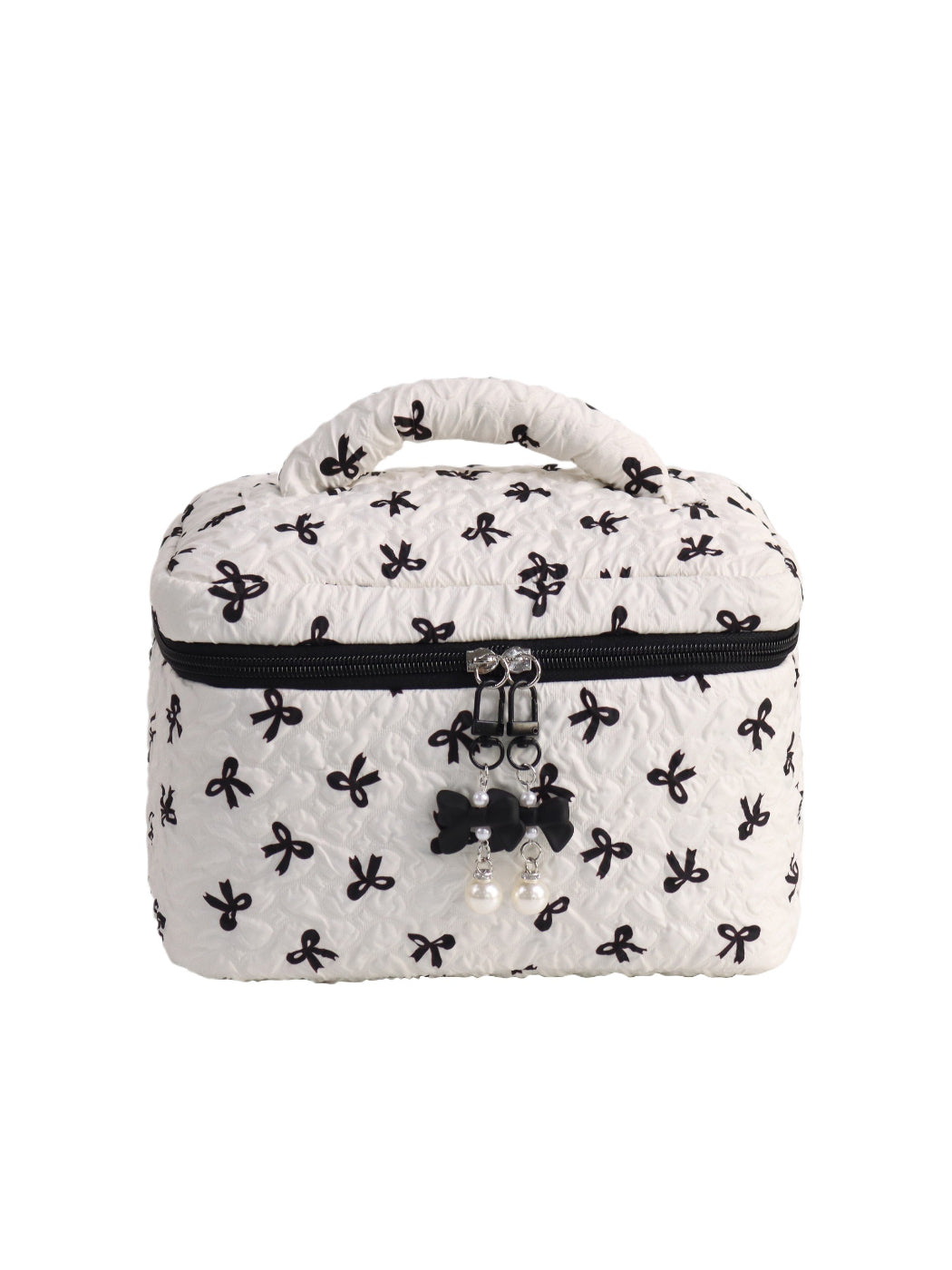 Cosbai - Bow Print Quilted Makeup Bag with Handle