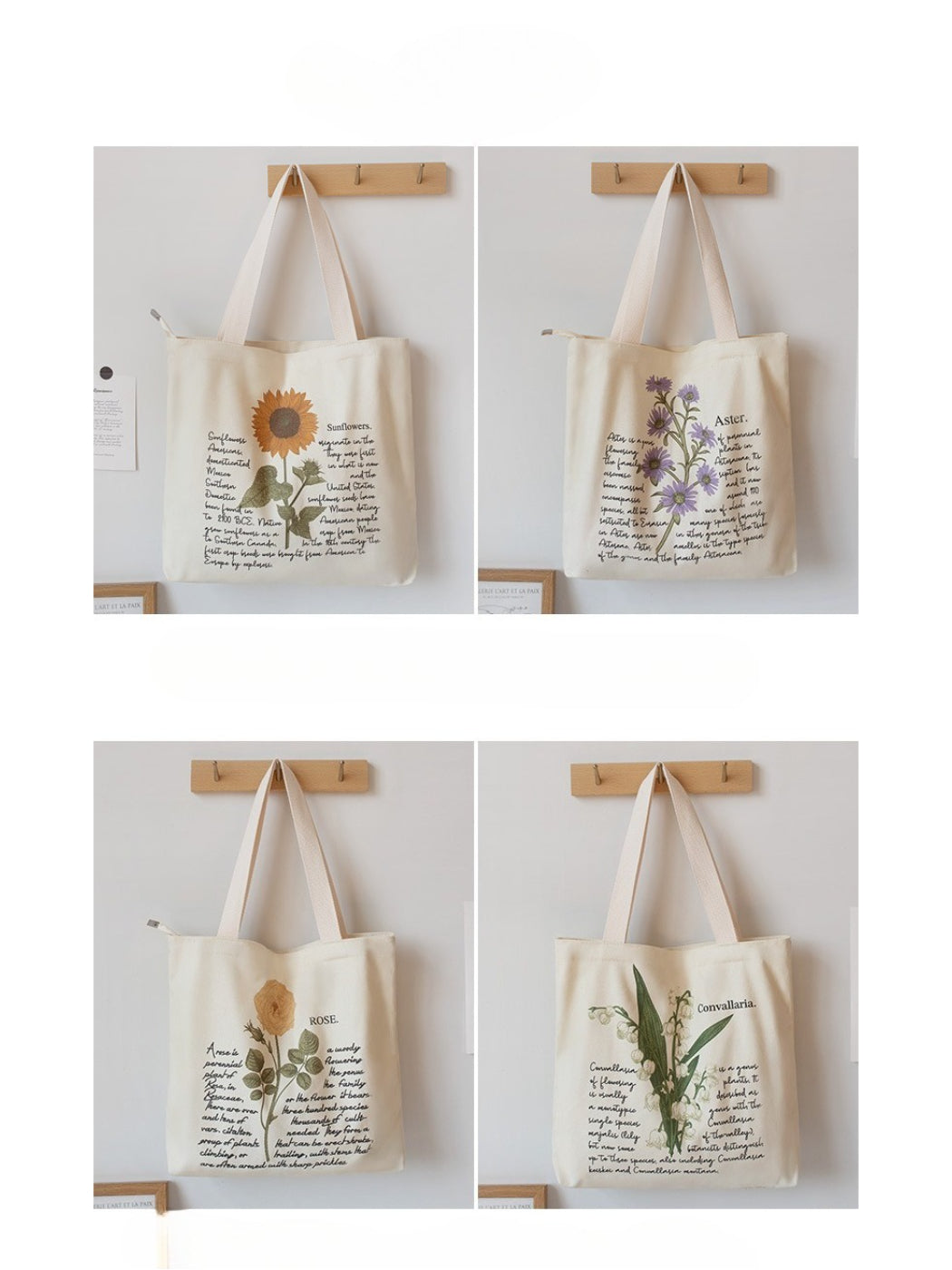 Cosbai - Botanical Script Floral Illustration Tote Bag