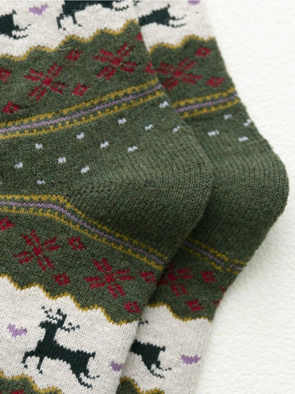 Rufia - Mid-Calf Winter Socks with Christmas Patterns - 5 Pairs/Pack