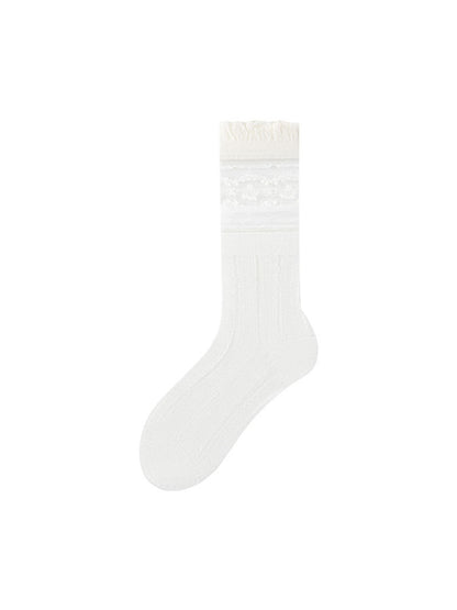 Rufia - Minimalist Solid White Openwork Crew Socks