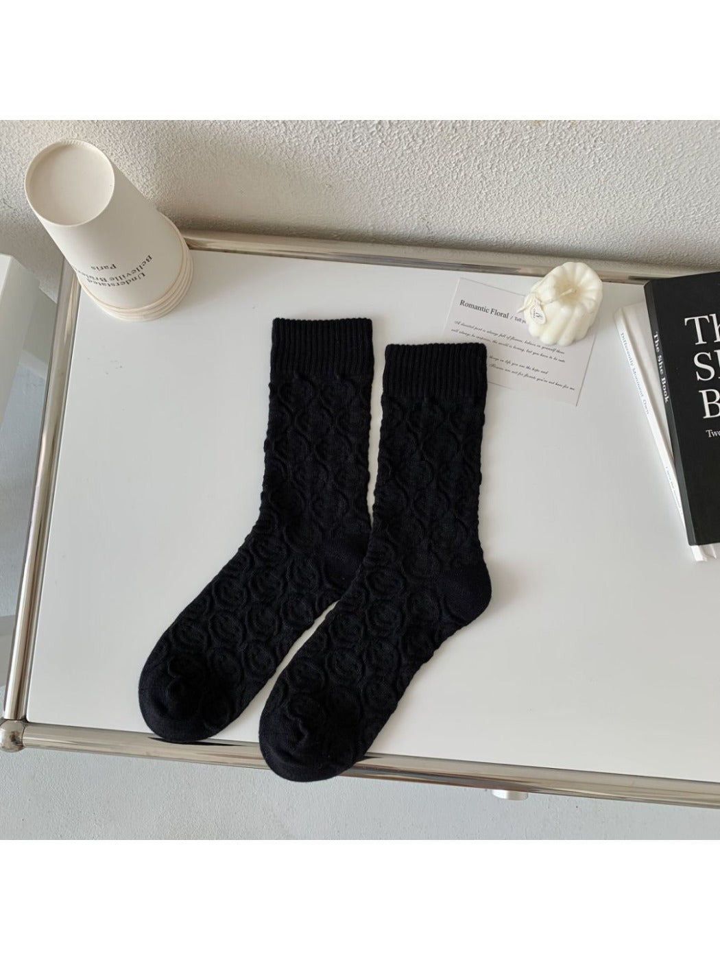 Rufia - Women's Solid Winter Socks with Embossed Smile