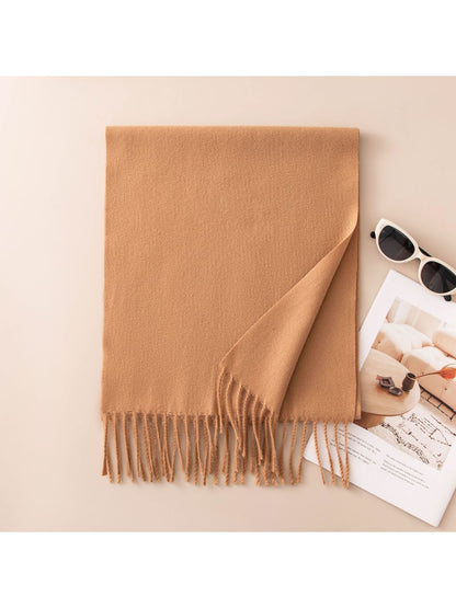 Scarvii - Solid Color Fringe Trim Long Scarf
