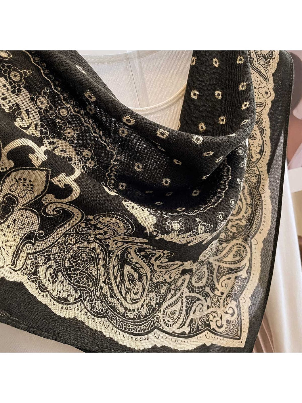 Scarvii - Coffee Tone Paisley Print Square Scarf