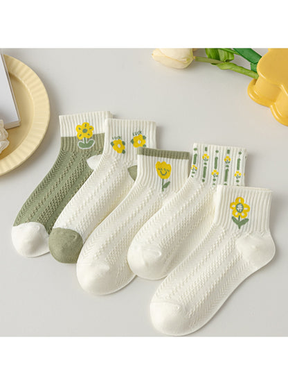 Rufia - Sweet Yellow Floral Pattern Ankle Socks