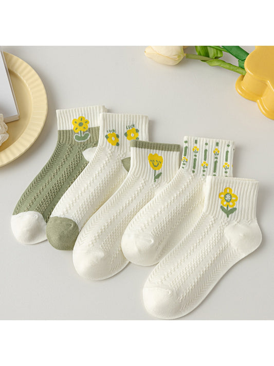 Rufia - Sweet Yellow Floral Pattern Ankle Socks