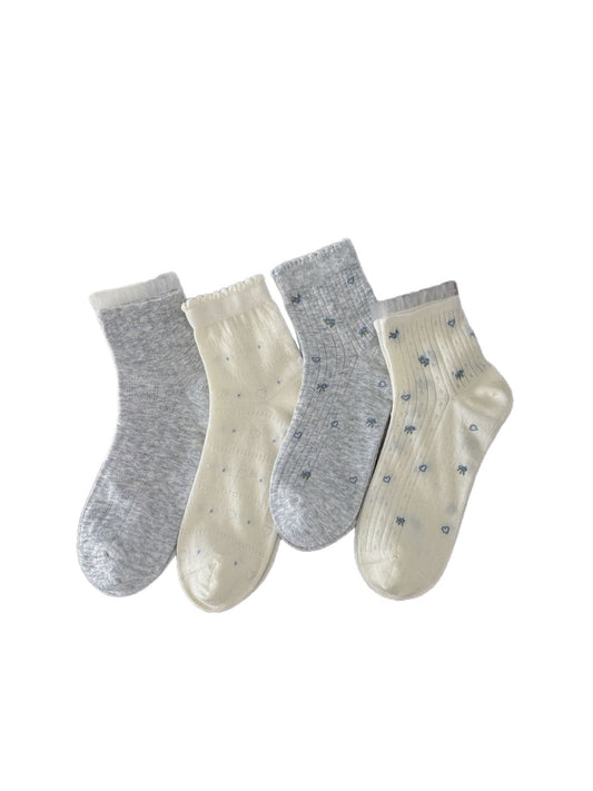 Rufia - Heart Dots Lace Trim Crew Socks