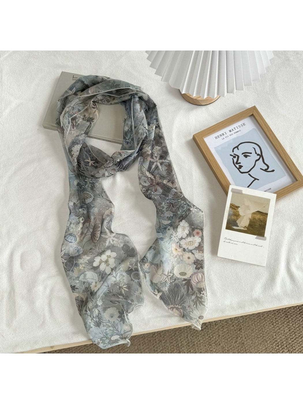 Scarvii - Semi Sheer Dyed Pattern Long Narrow Scarf