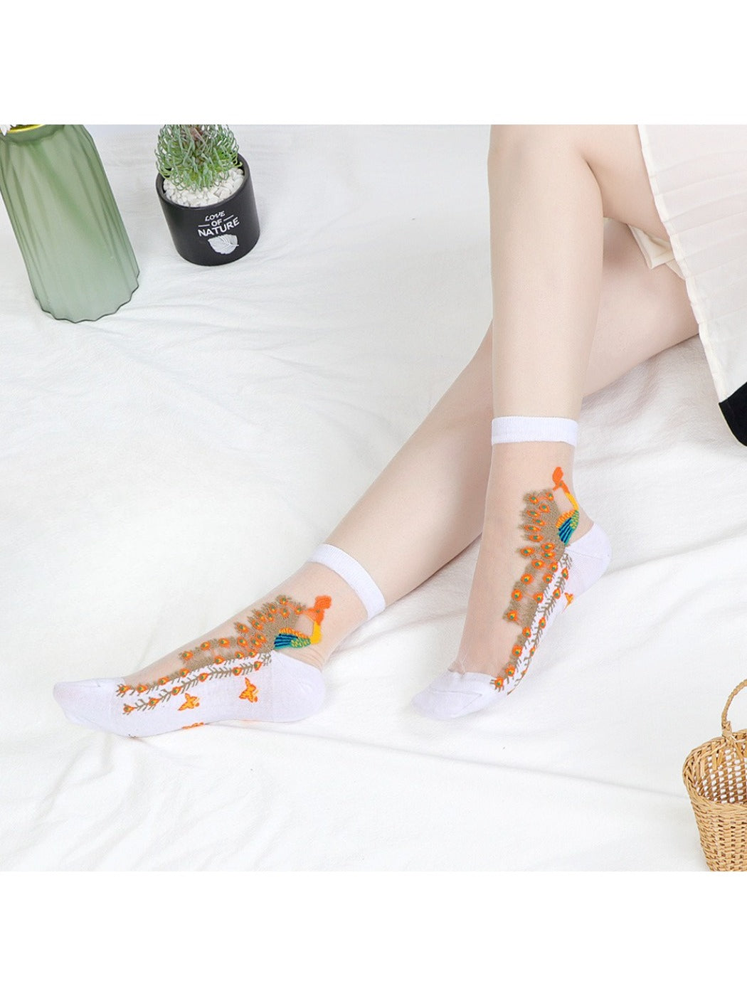 Rufia - Sheer Peacock Embroidery Socks