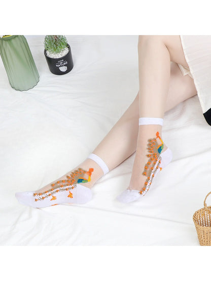 Rufia - Sheer Peacock Embroidery Socks
