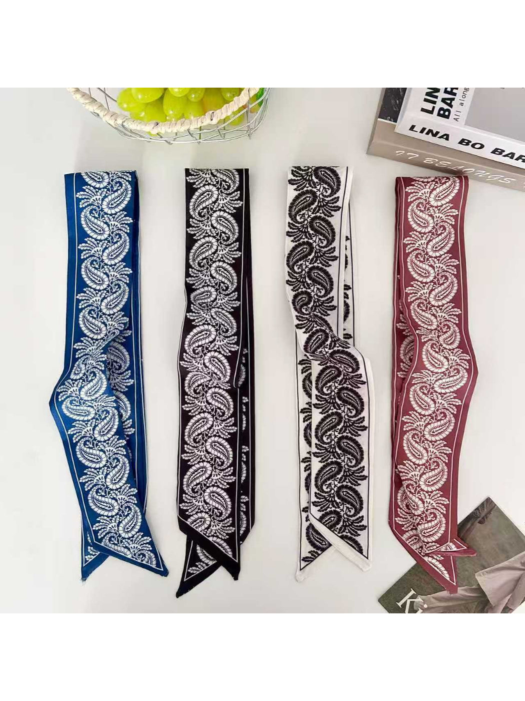 Scarvii - Decorative Flow Paisley Skinny Scarf
