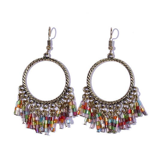 Earwish - Boho Hoop Earrings with Colorful Beaded Fringe