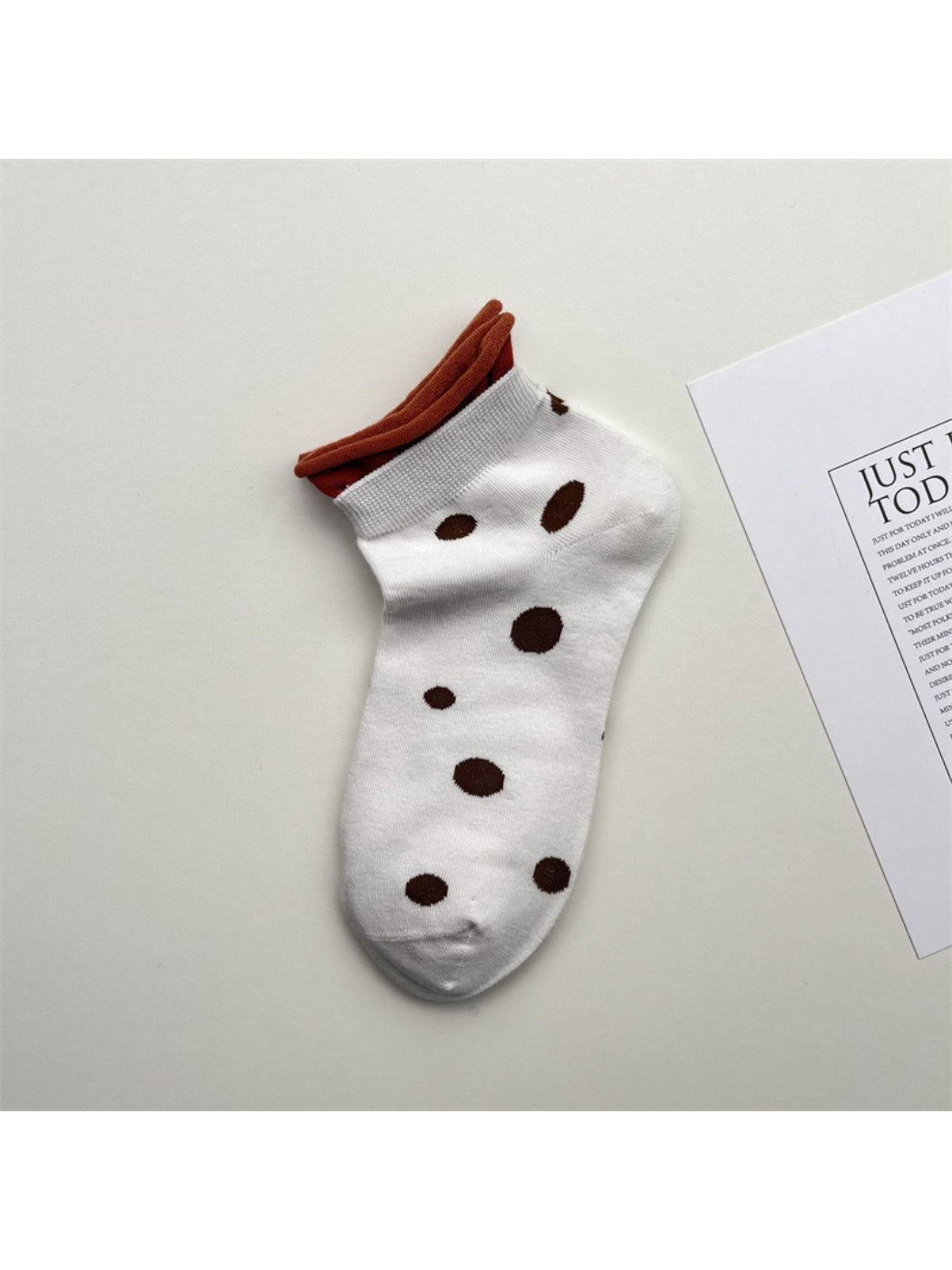 Side view of Rufia Dot Color Block Low Cut Socks highlighting color block sections