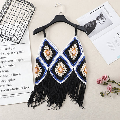 Crosa Bohemian Fringe Tassel Open-Knit Tank Top product shape