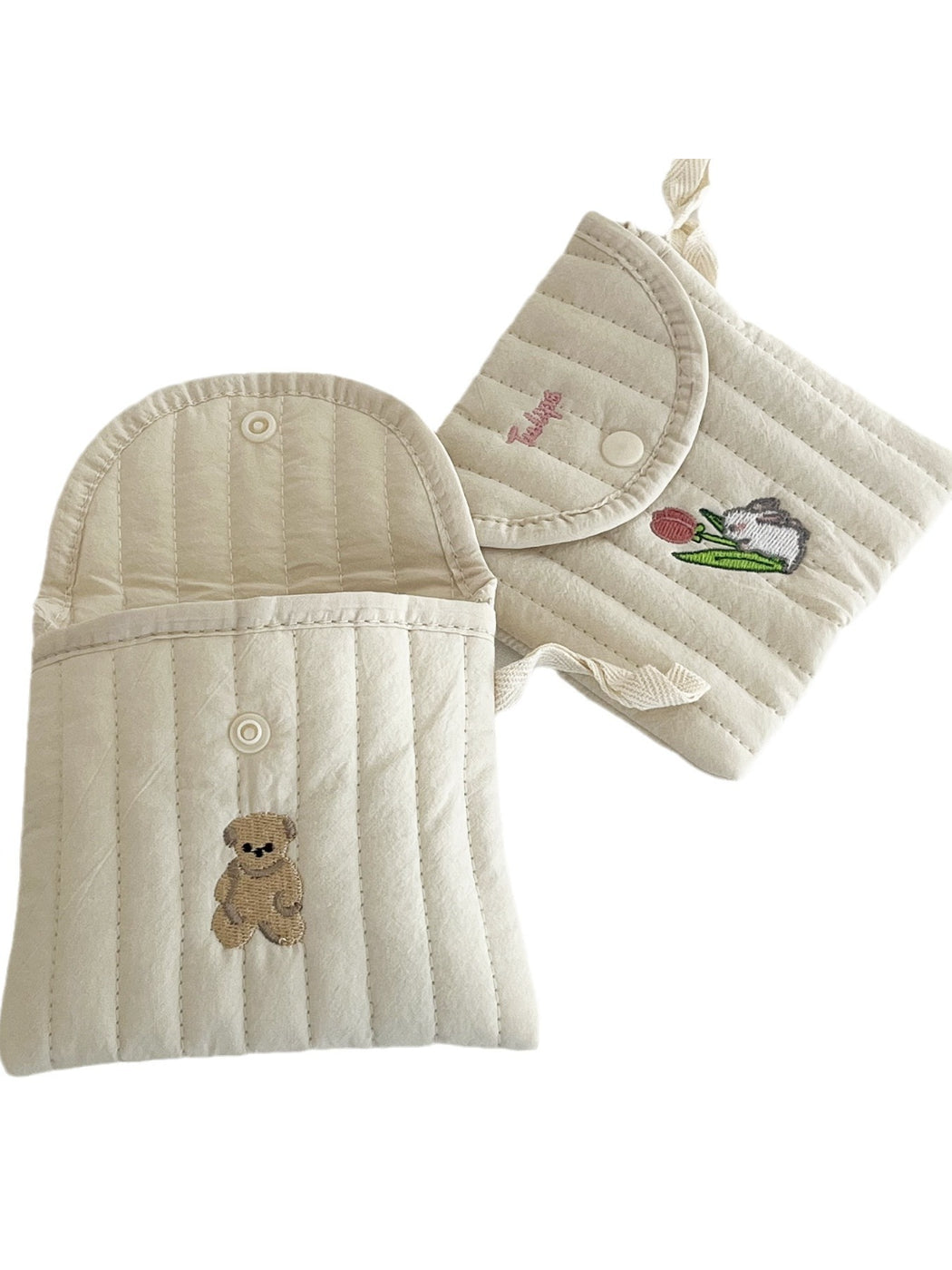 Side view of Cosbai animal stitch pouch showing thickness and texture
