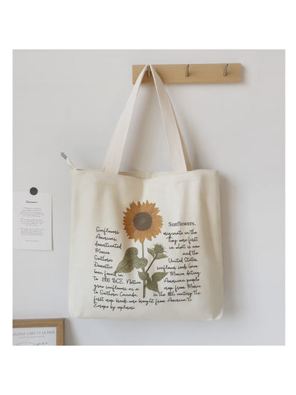 Cosbai - Botanical Script Floral Illustration Tote Bag