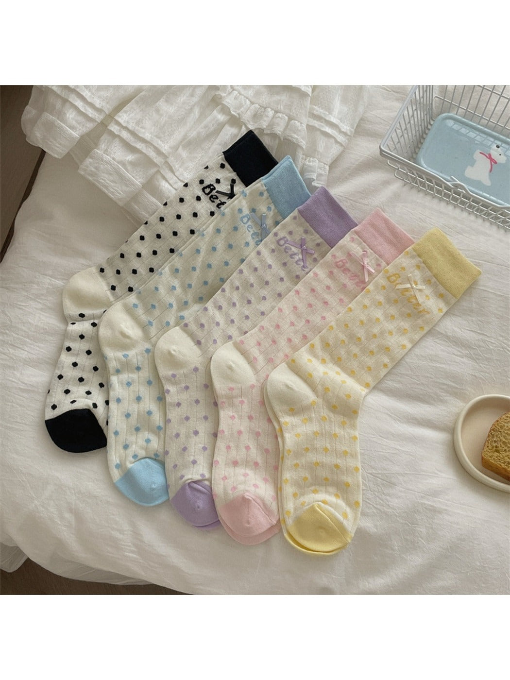 Rufia - Sweet Polka Dot Bow Mid Calf Socks