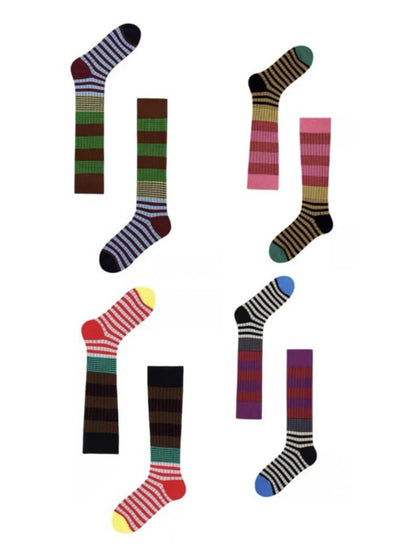 Rufia - Retro Color Block Long Socks for Women
