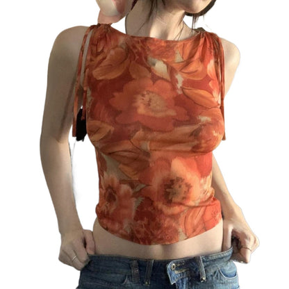 Vesty - Floral Off-Shoulder Crop Top - Green/Red