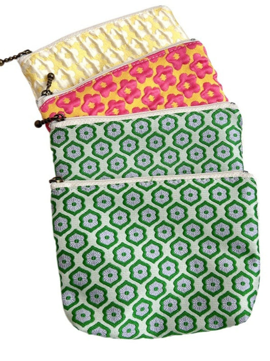 Cosbai - Floral Print Pouch Bag with Zipper - Practical & Lovely