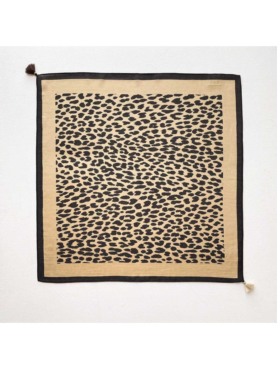 Scarvii - Leopard Print Contrast Border Square Scarf
