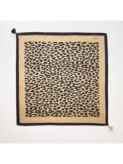 Scarvii - Leopard Print Contrast Border Square Scarf