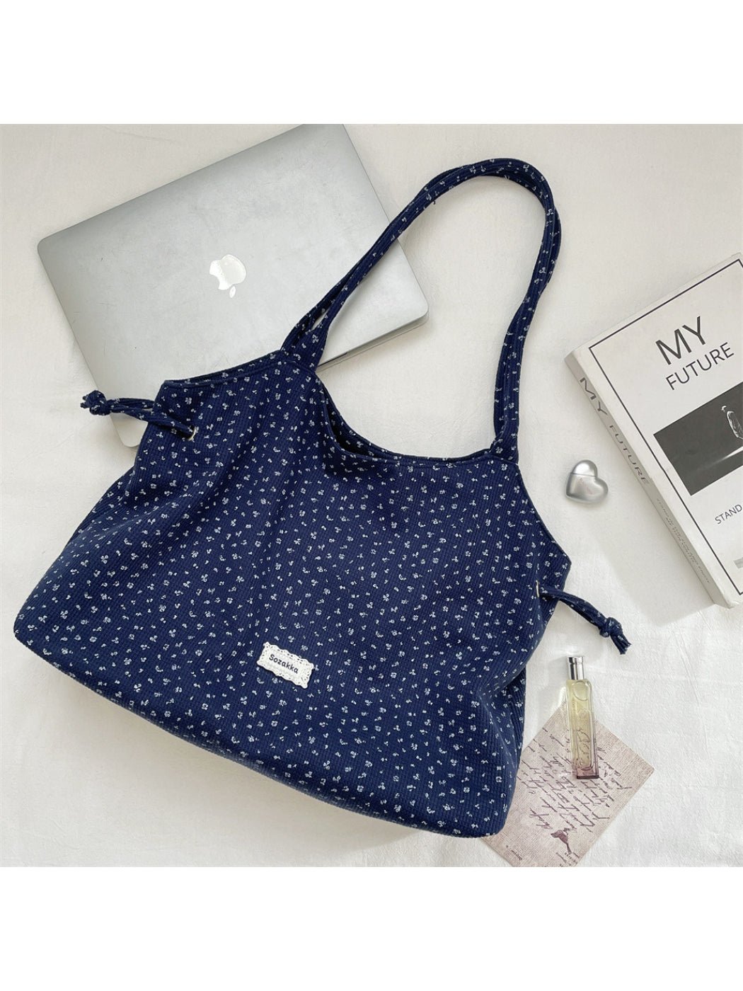Cosbai - Ditsy Floral Side Tie Tote Bag
