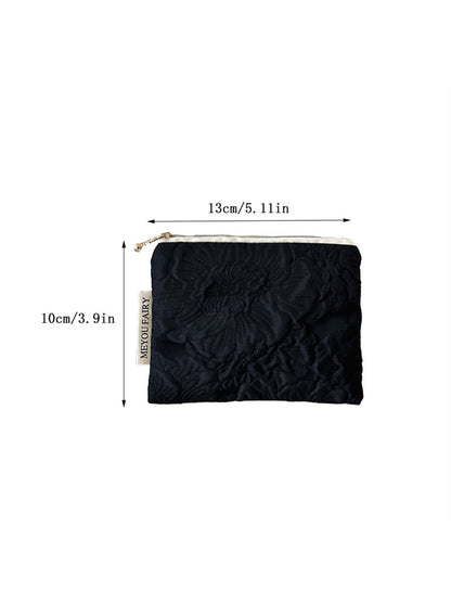 Cosbai - Textured Floral Mini Storage Zipper Bag