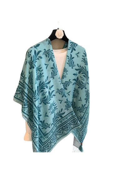 Scarvii - Blue Baroque Patterned Shawl Scarf