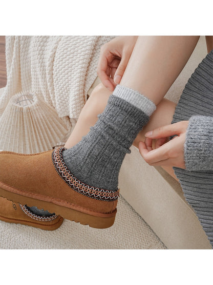Rufia – Thick Warm Mid-Calf Socks with Color-Trim