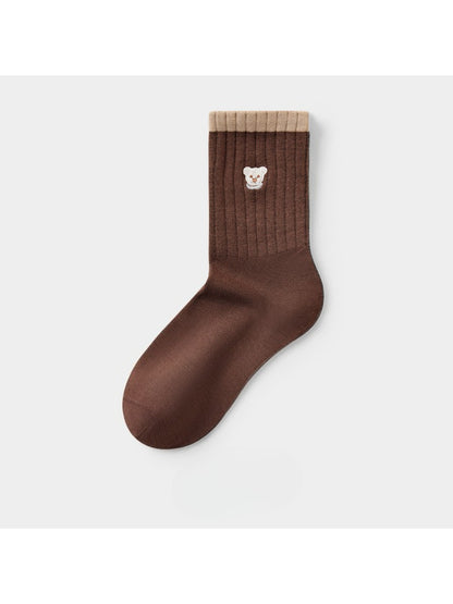 Rufia - Embroidered Bear Ribbed Crew Socks
